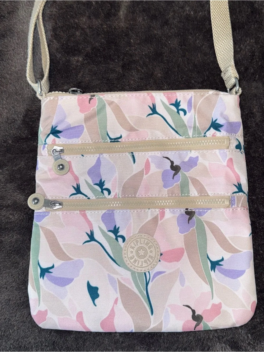 Kipling Women’s Pink Cream Floral Crossbody Bag Purse